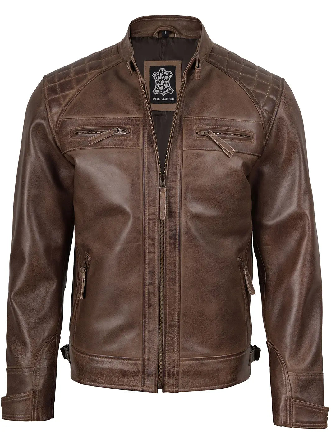 Mens Chocolate Brown Biker Leather Jacket