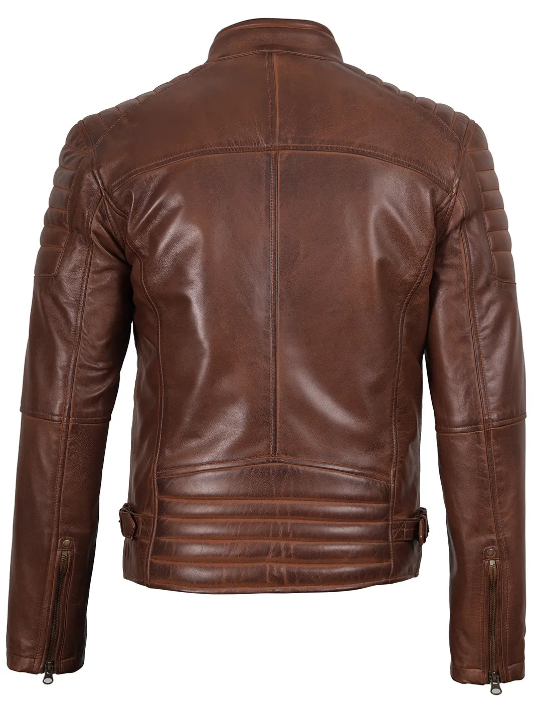 Mens Cognac Brown Cafe Racer Leather Jacket