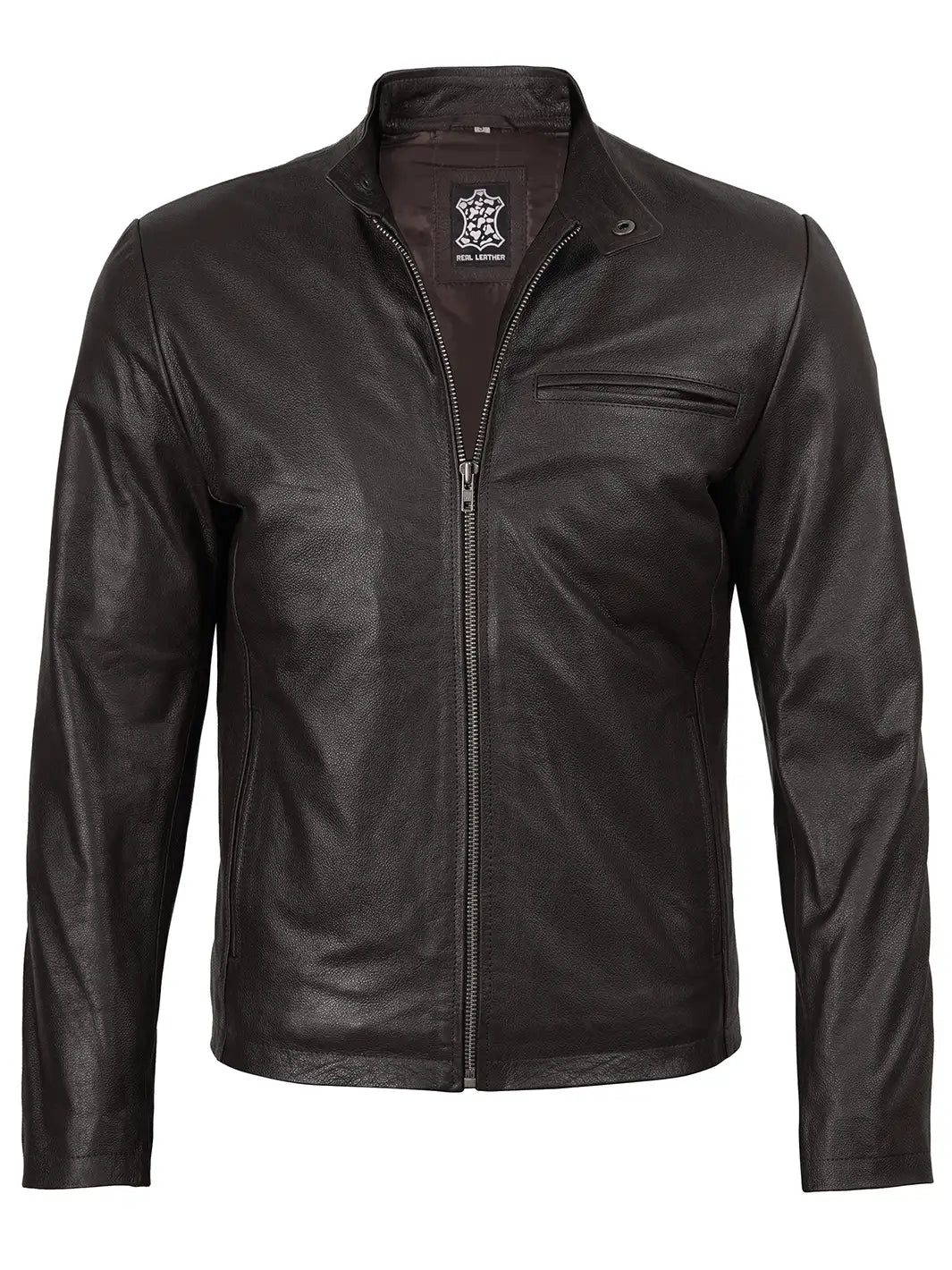 Mens Dark Brown Cowhide Real Leather Jacket