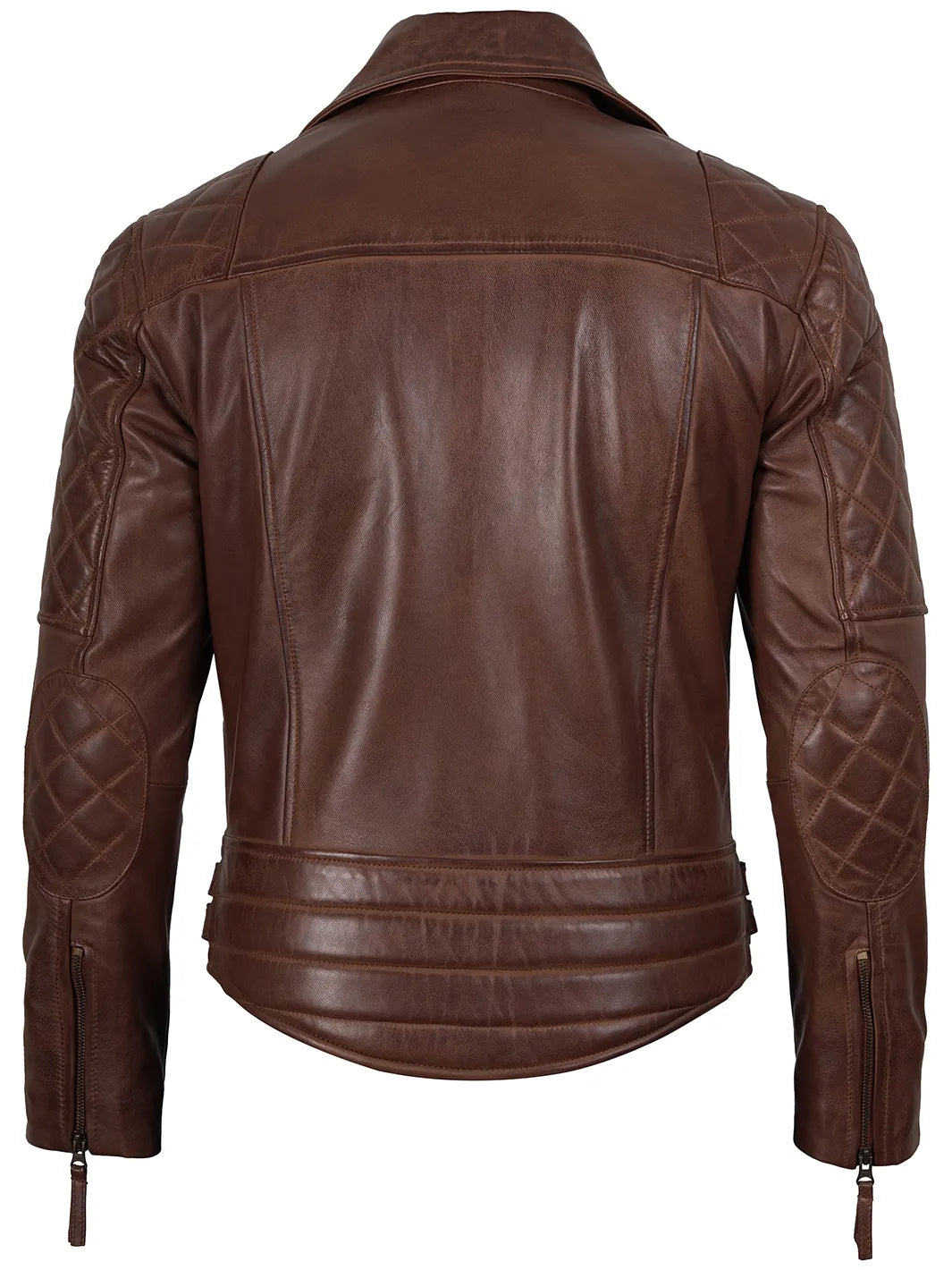 Mens Dark Brown Quilted Asymmetrical Leather Biker Jacket