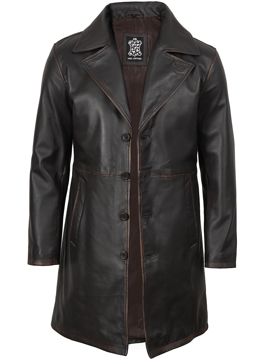 Mens Dark Brown Real Leather Coat 