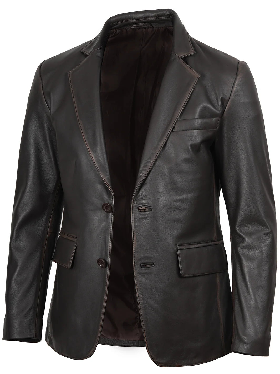 Mens Dark Brown Rub Off Leather Blazer