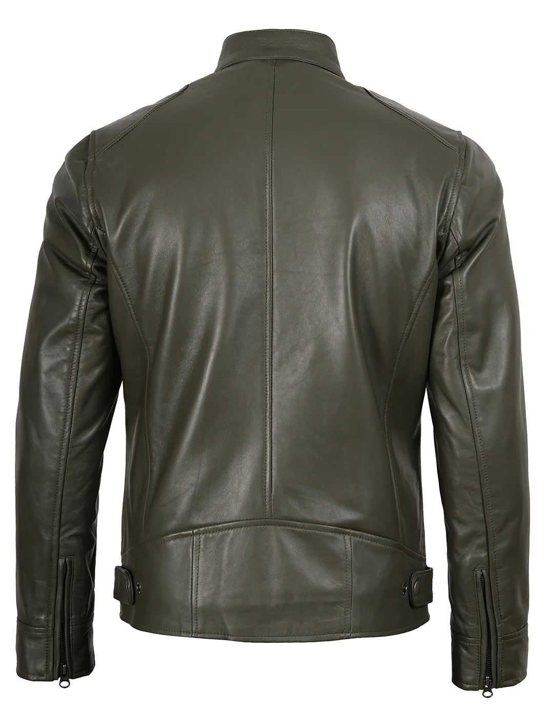 Mens Green Cafe Racer Real Leather Jacket