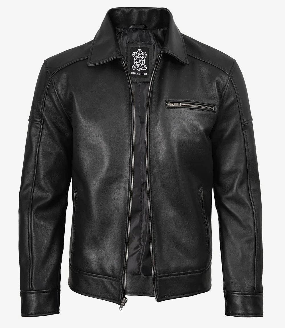 decrumnew Neville Harrington Style Men's Black Leather Jacket