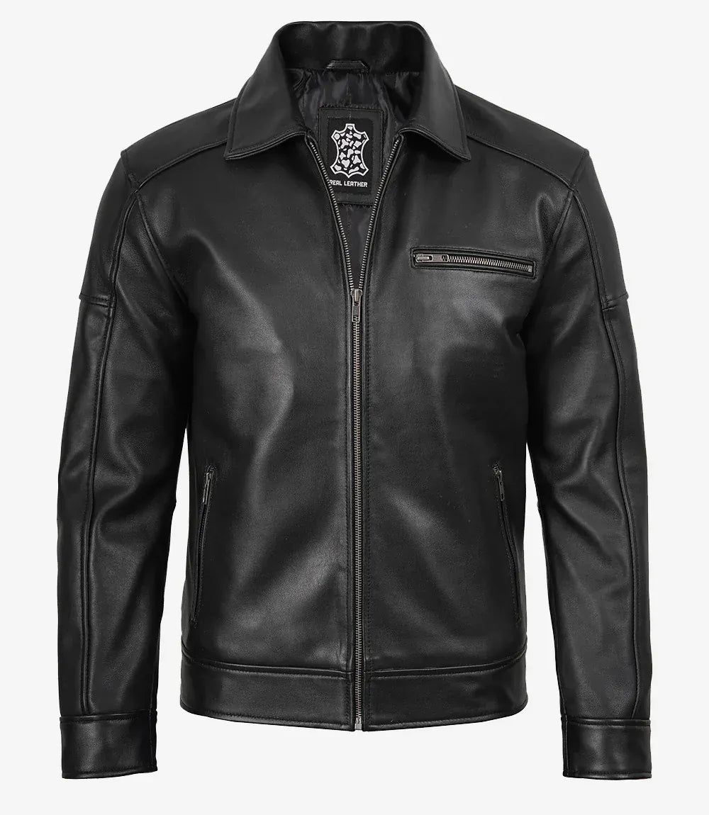 decrumnew Neville Harrington Style Men's Black Leather Jacket