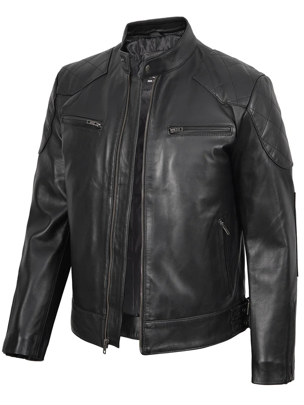 Mens Black Cafe Racer Leather Jacket
