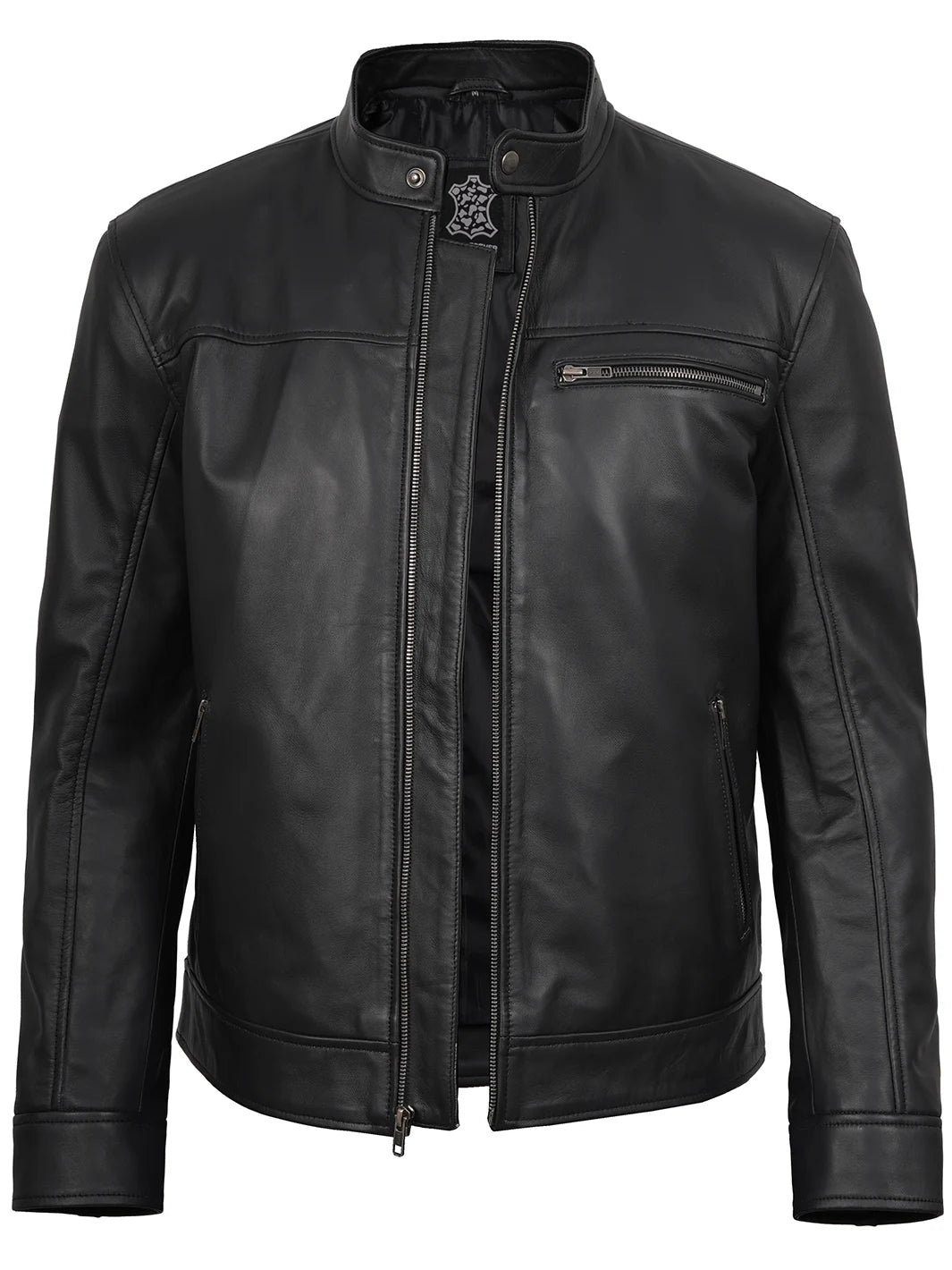 Mens Black Leather Jacket Cafe Racer Style