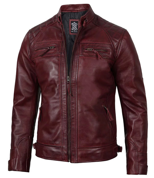 Mens Maroon Quilted Leather