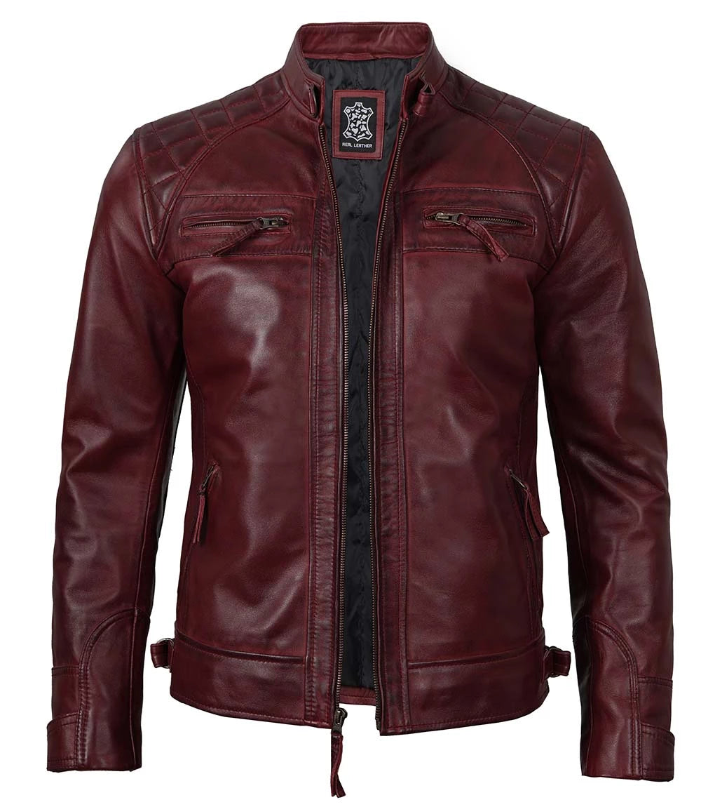 Mens Maroon Quilted Leather Jackets