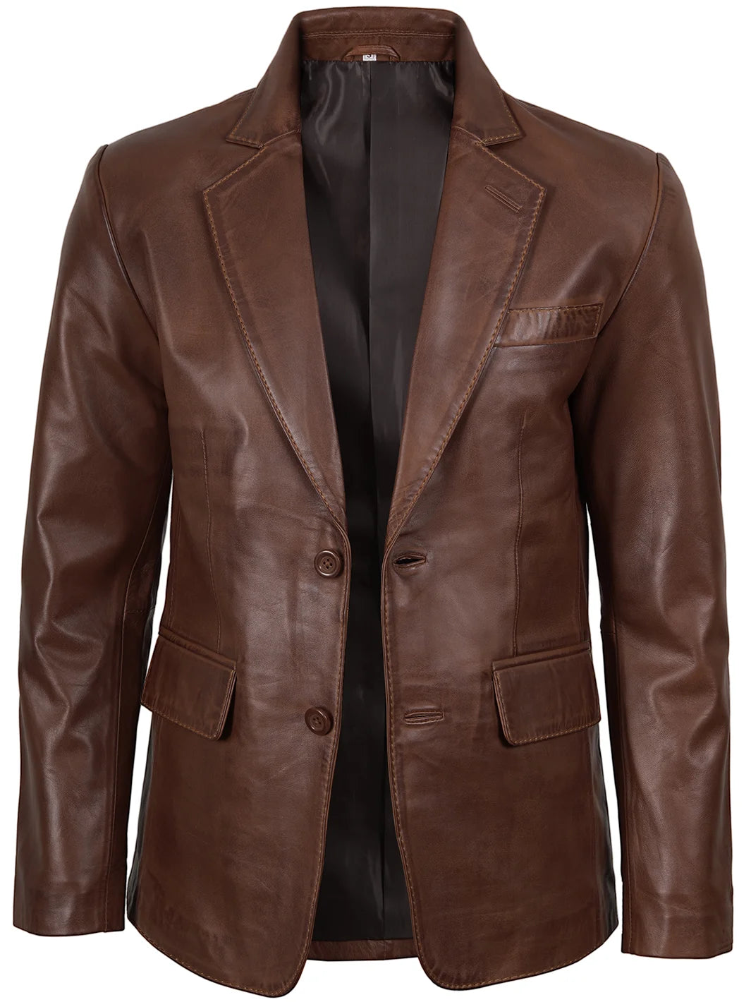 Men's Two Button Cognac Wax Real Leather Blazer – Decrum
