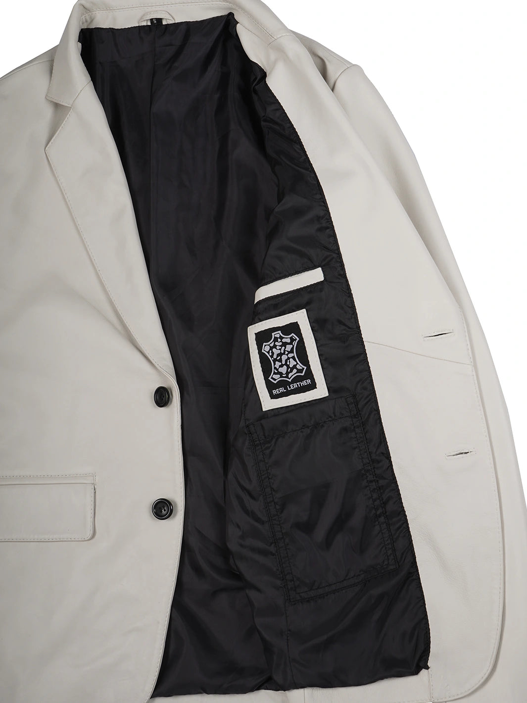 Mens Two Button Leather Blazer Off White