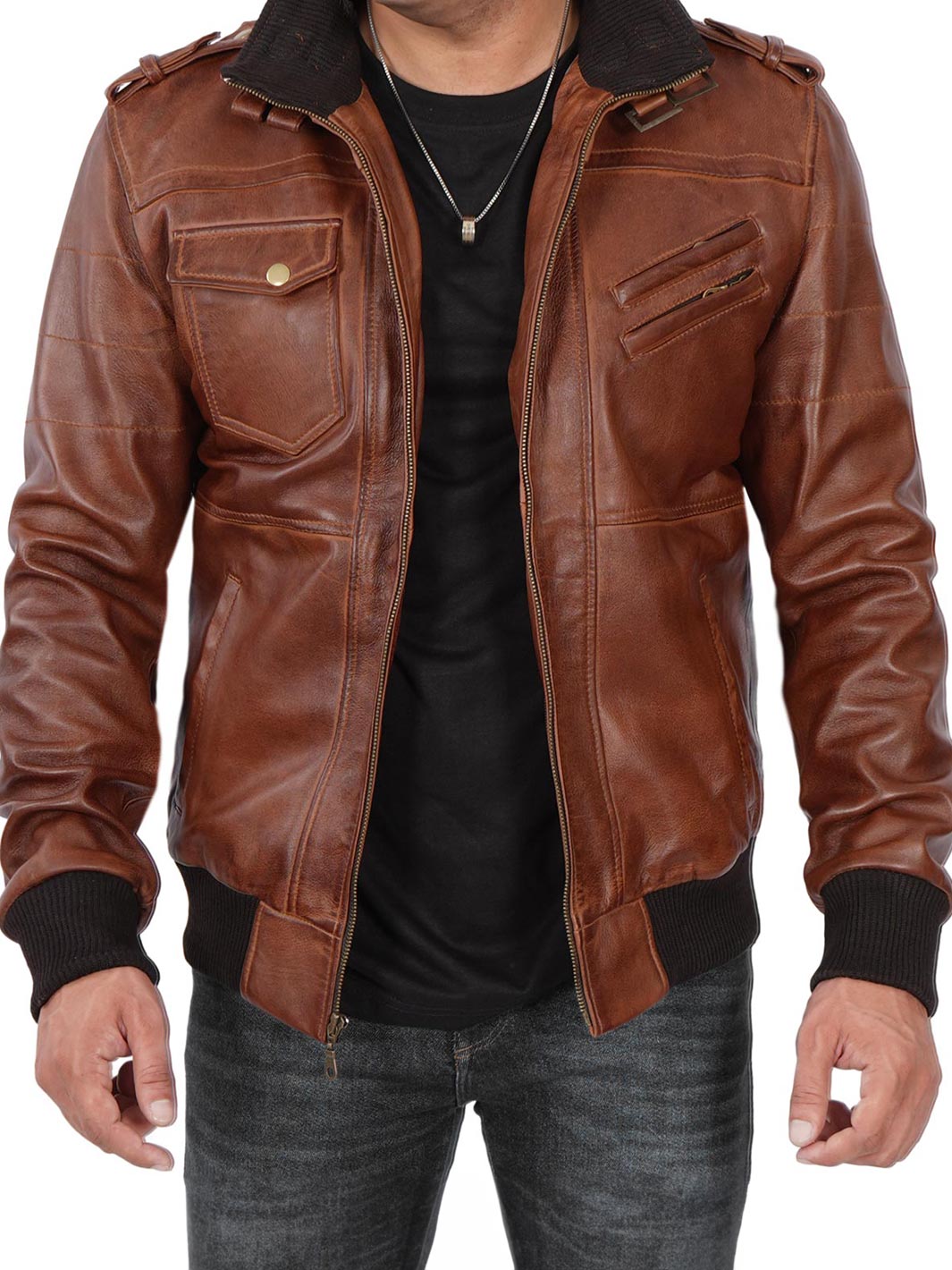 Mens Cognac Leather Jacket