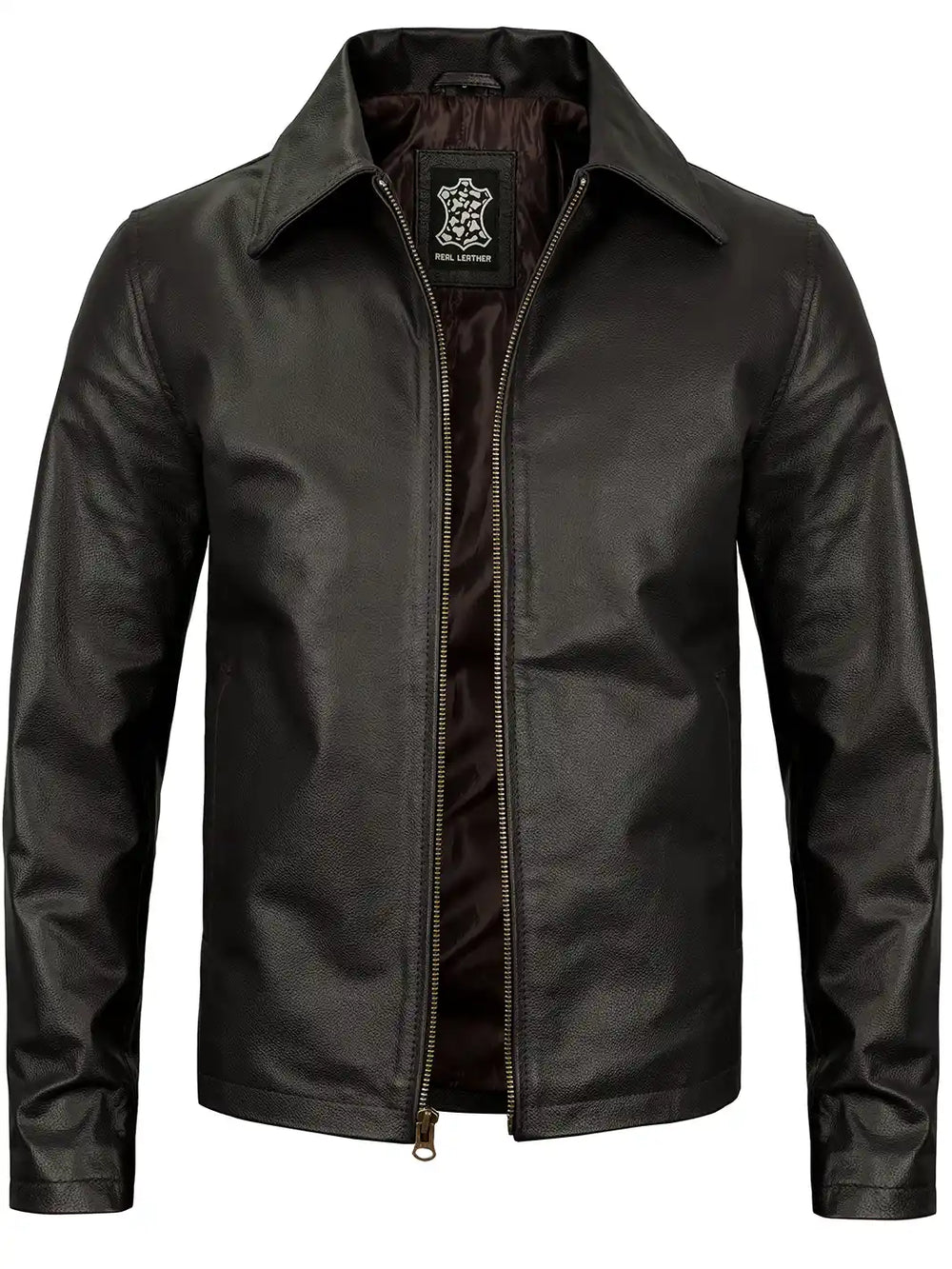 Men s Black Cowhide Shirt Collar Jacket Decrum