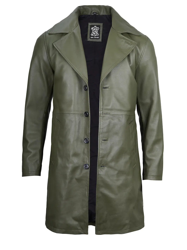 Military green leather car coat