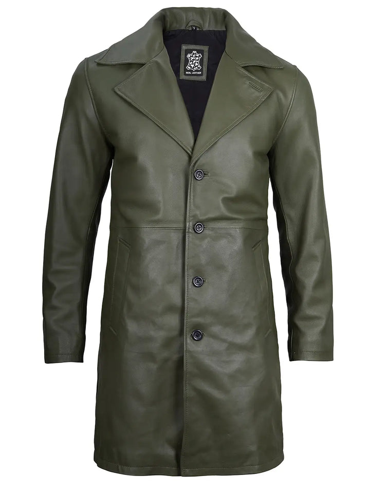 Green real leather car coat