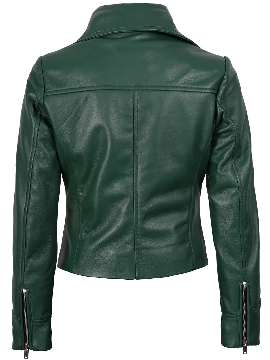 Ninfa Womens Asymmetrical Biker Green Leather Jacket