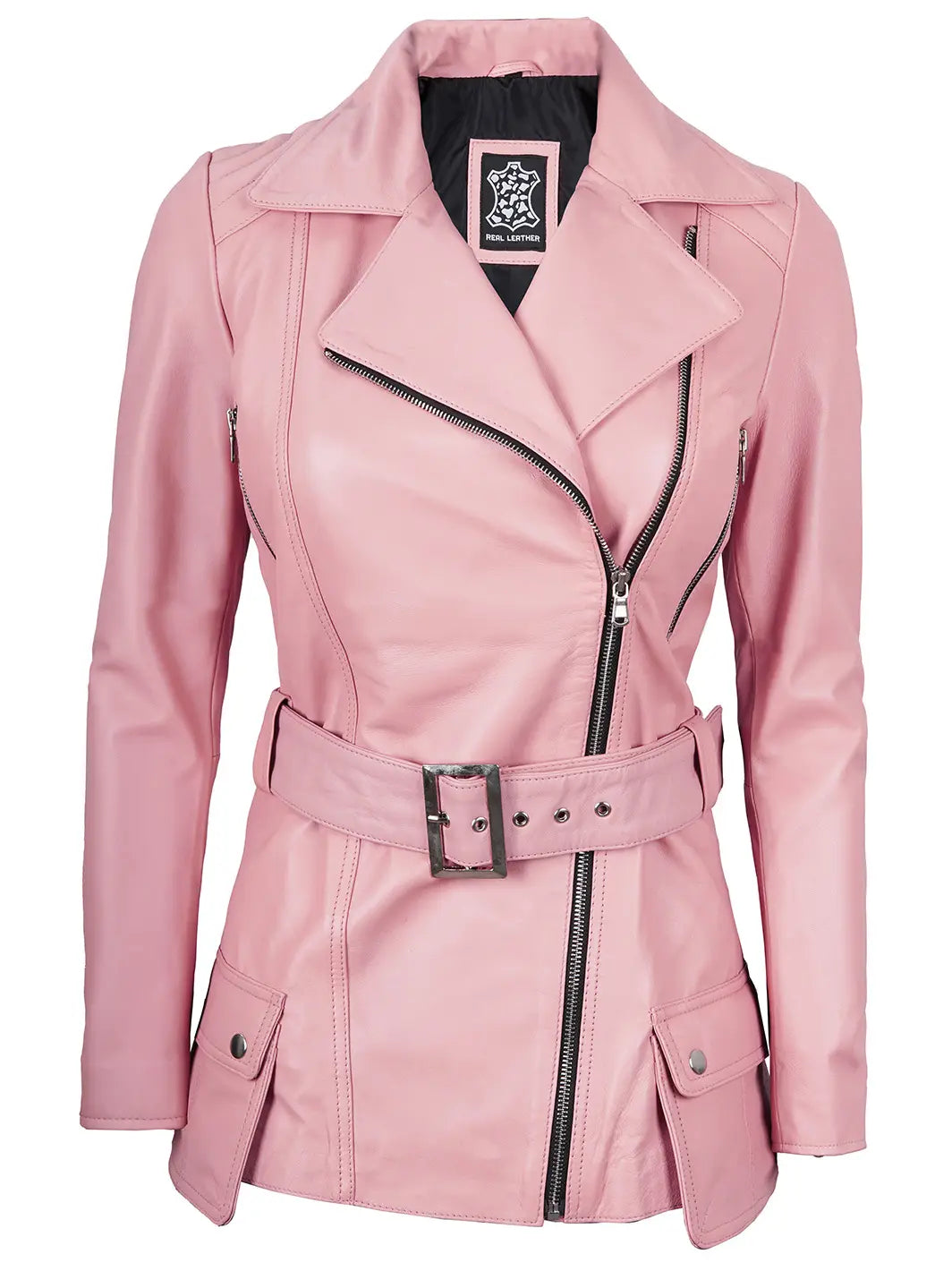 Pink leather jacket for women