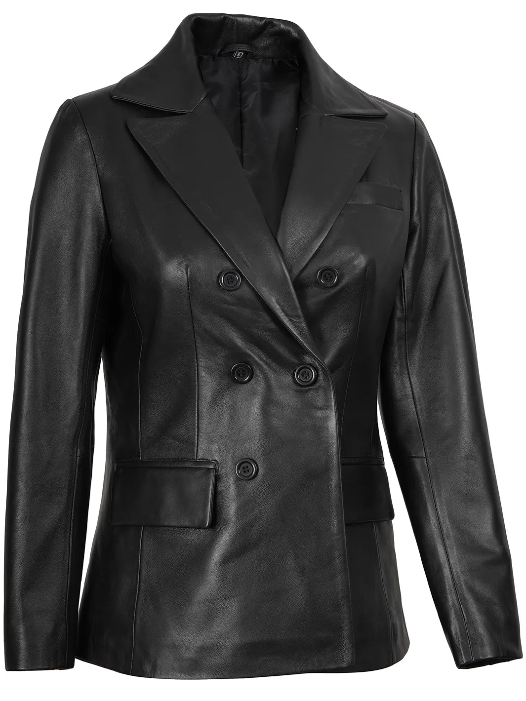 Premium Women’s Double Breasted Leather Blazer in Black