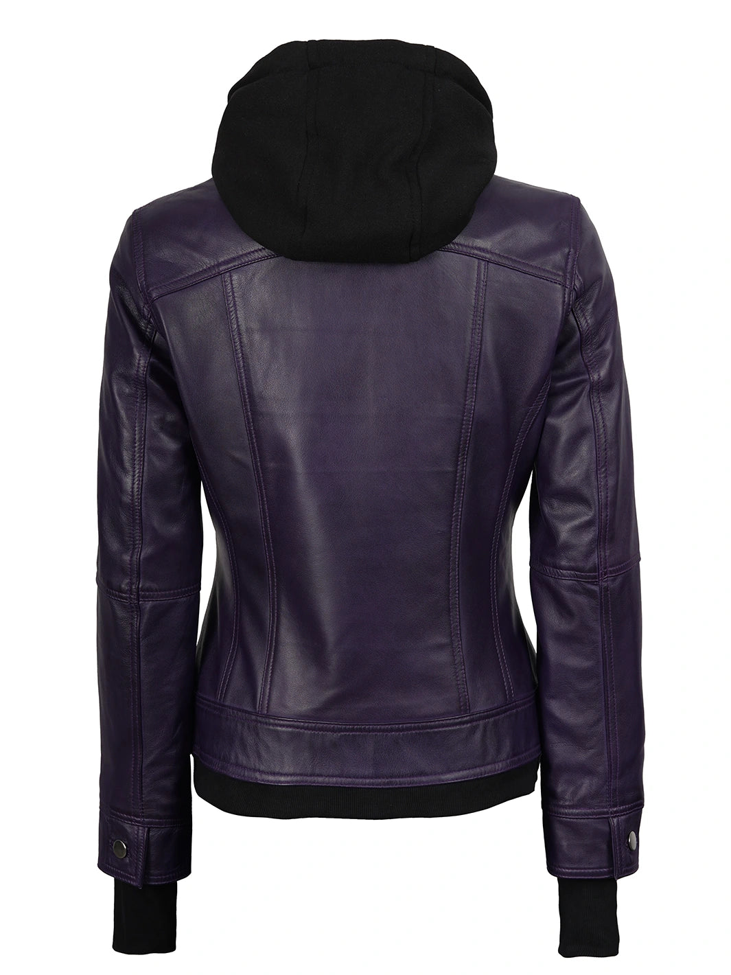 Purple Womens Leather Jacket with Removable Hood