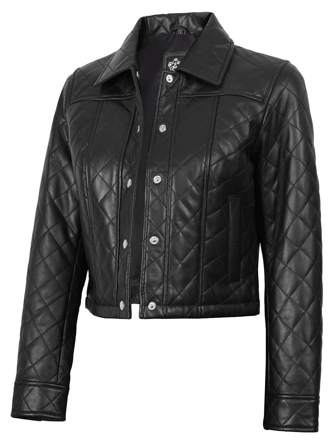 Quilted Black Cropped Leather Jacket Womens