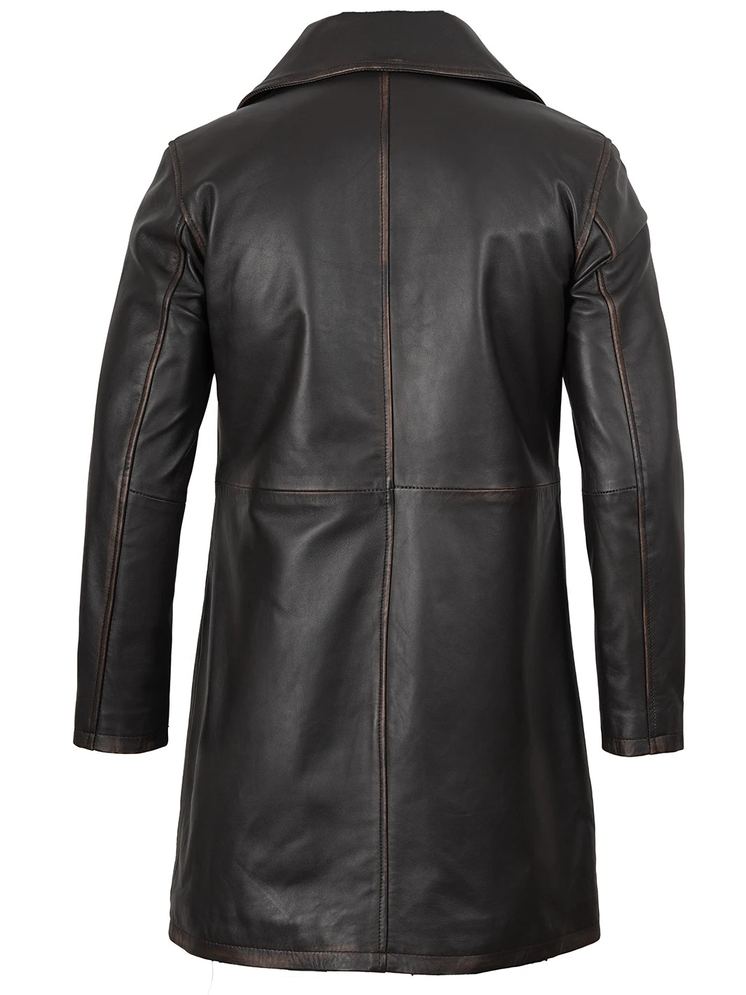 Real Leather 3 4 Length Dark Brown Car Coat Mens 