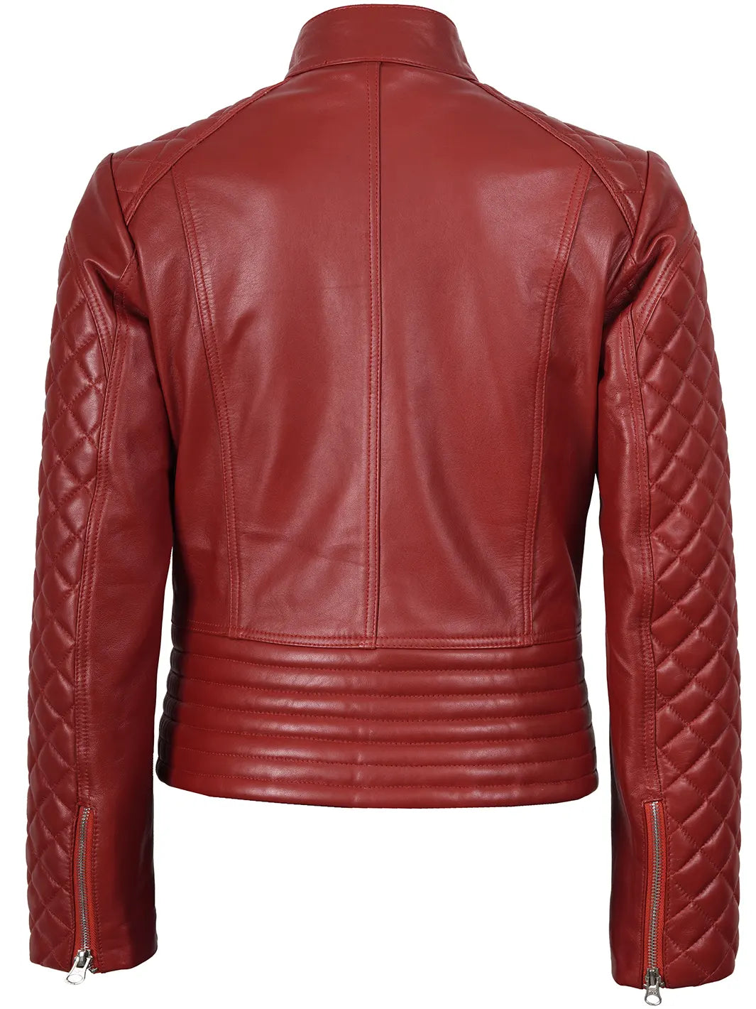 Red Quilted Cafe Racer Leather Jacket Womens 