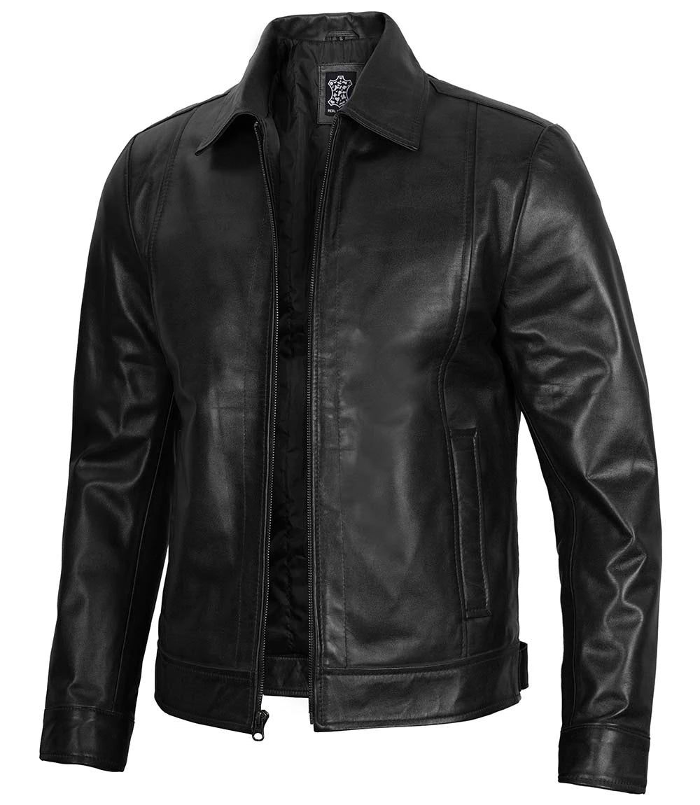 Reeves Men's Vintage Black Harrington Leather Jacket