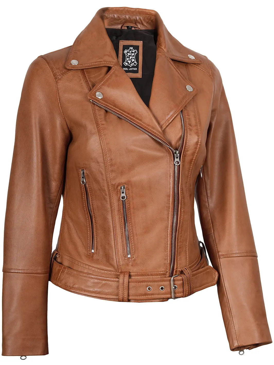 Tan Biker Leather Jacket Womens 