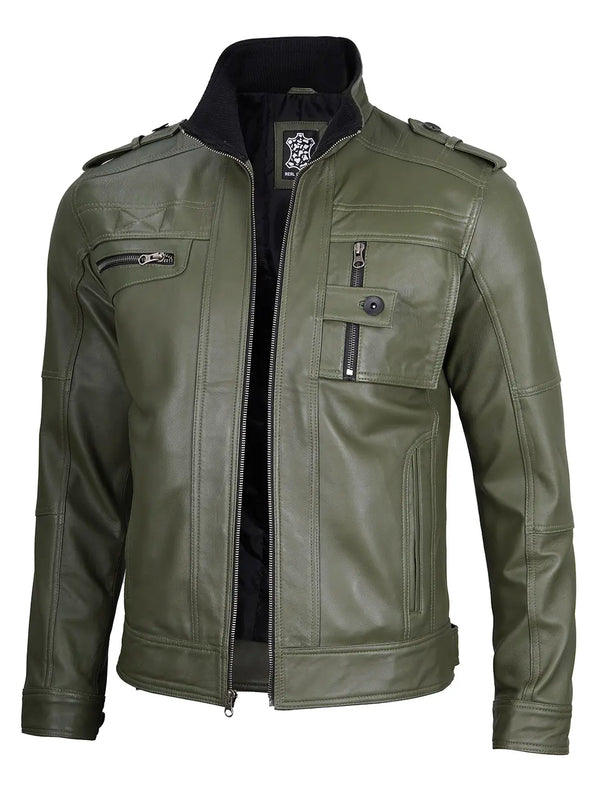 Tavares Green Leather Jacket Men