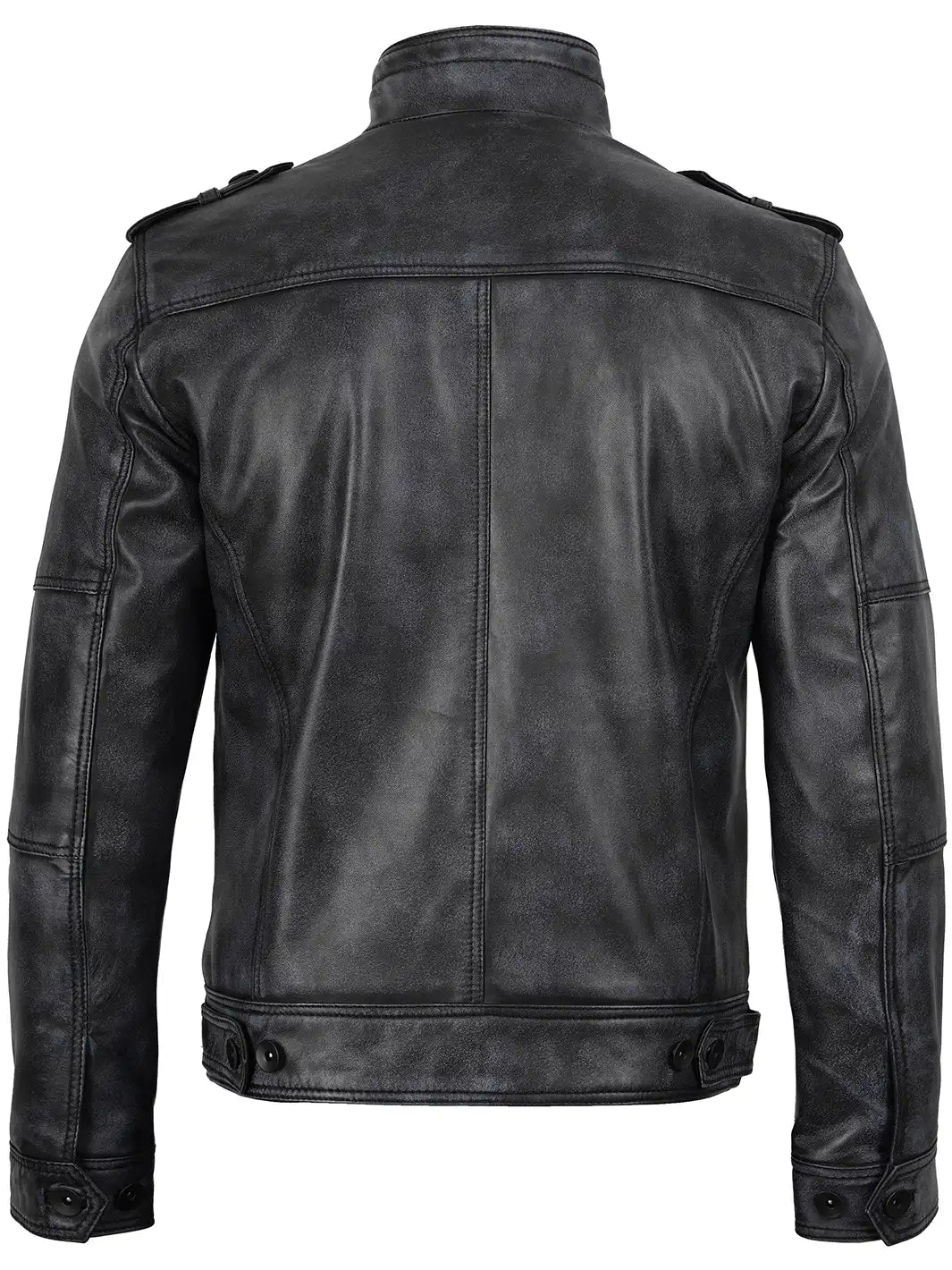 Tavares Men's Distressed Black Leather Biker Jacket