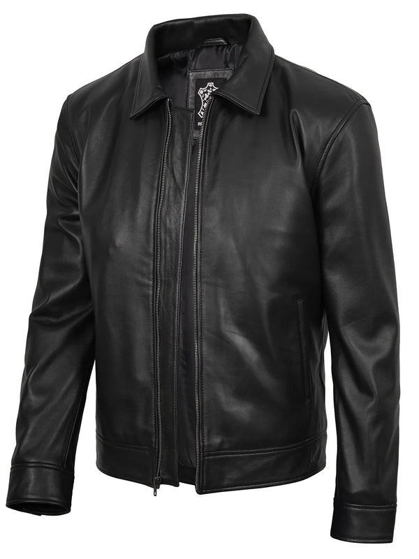 Mens Black Harrington Real Leather Jacket