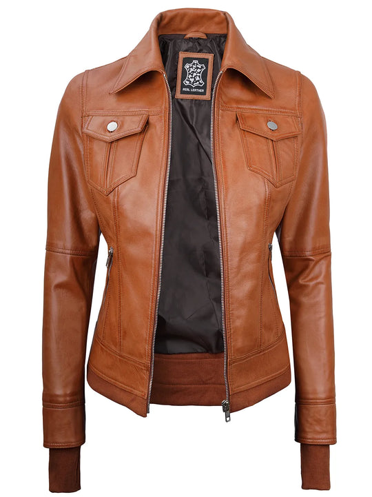 Tralee womens hooded leather jacket