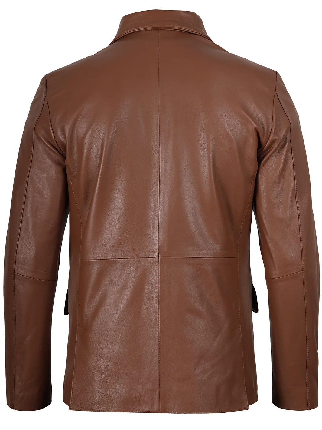 Two Button Cognac Brown Leather Blazer Mens