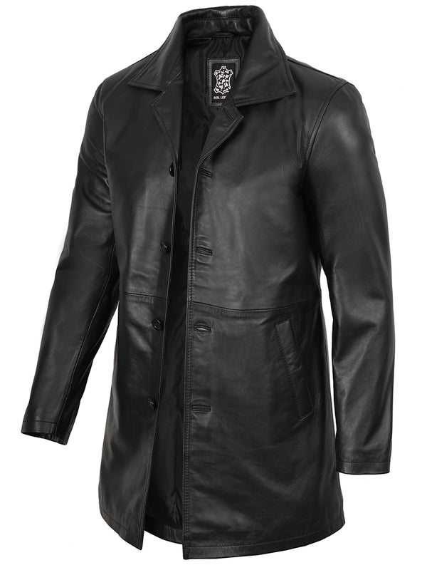 Winchester Men's Black 3 4 Length Leather Car Coat