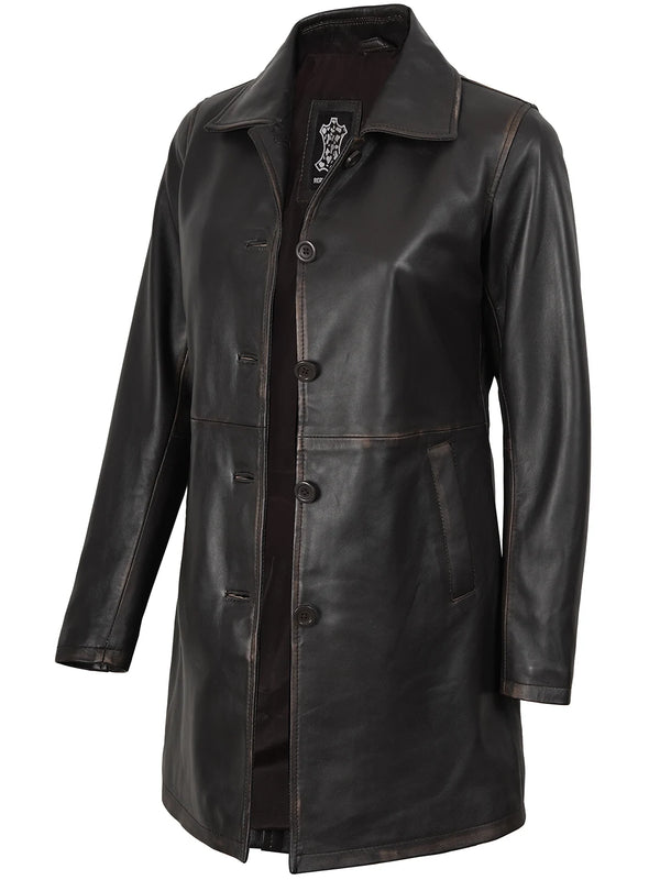 Winchester Women's Distressed Dark Brown Leather Coat