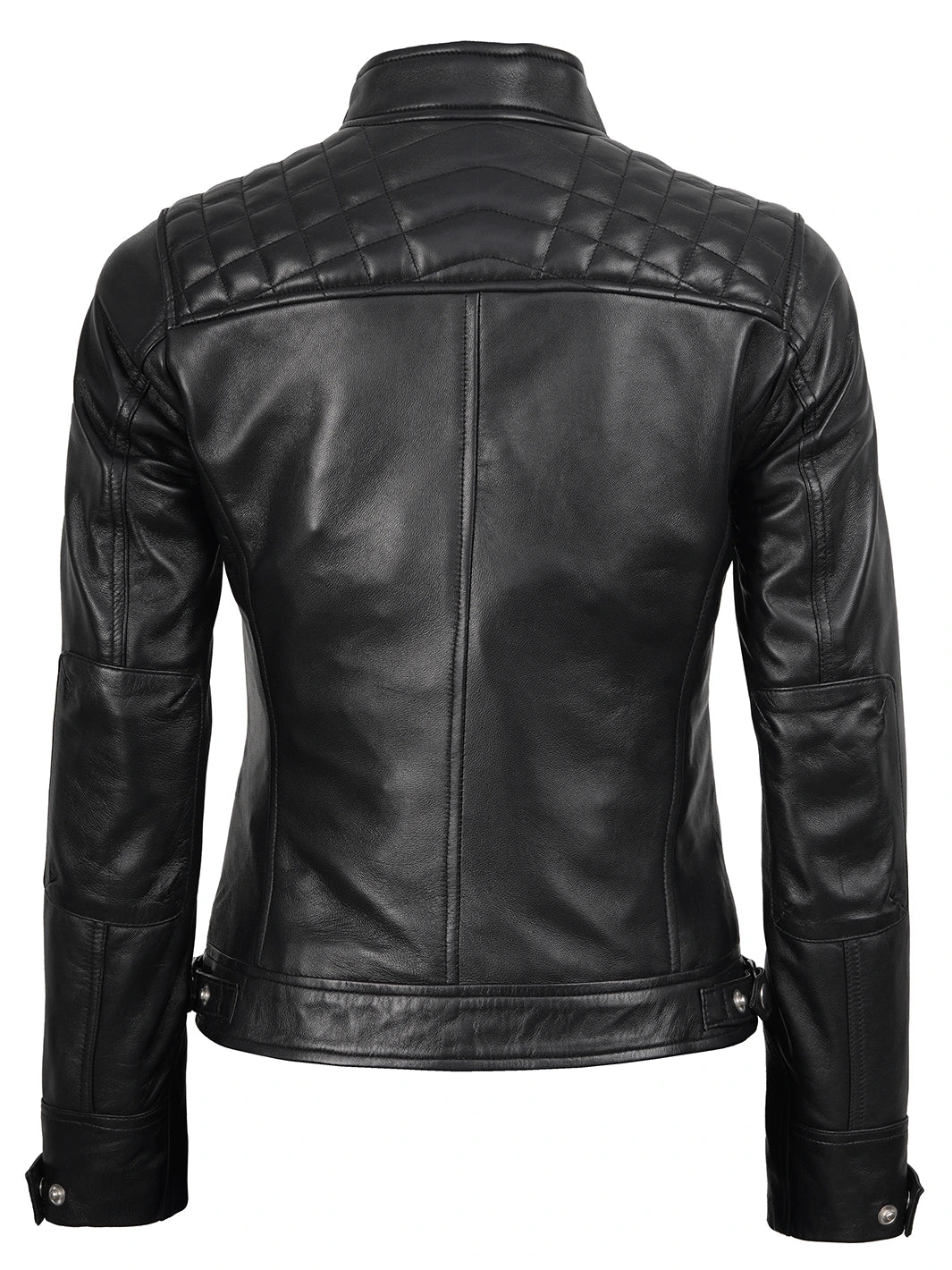 Women Black Quilted Biker Style Leather Jacket Johnson