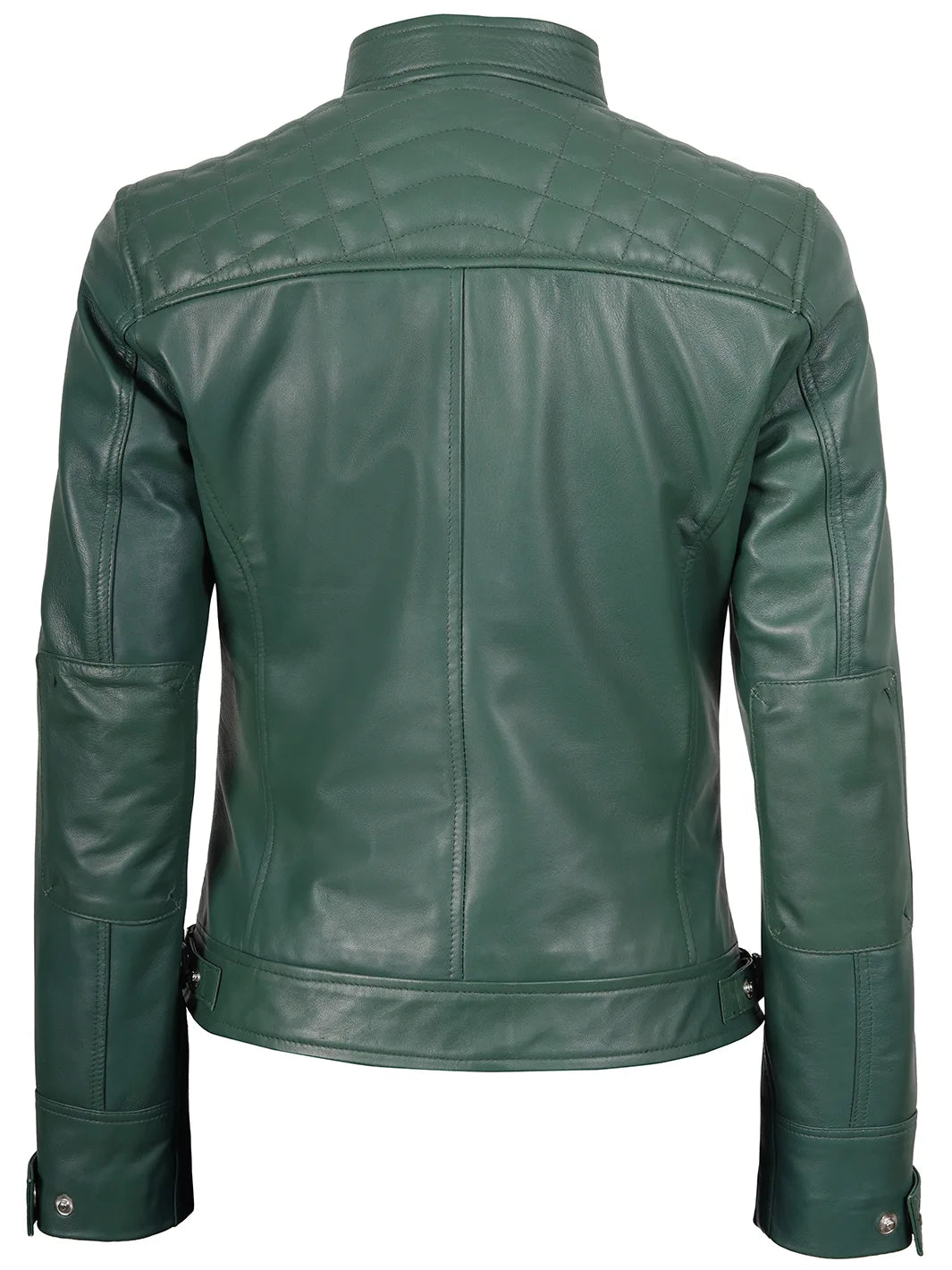 Women Green Cafe Racer Real Leather Jacket