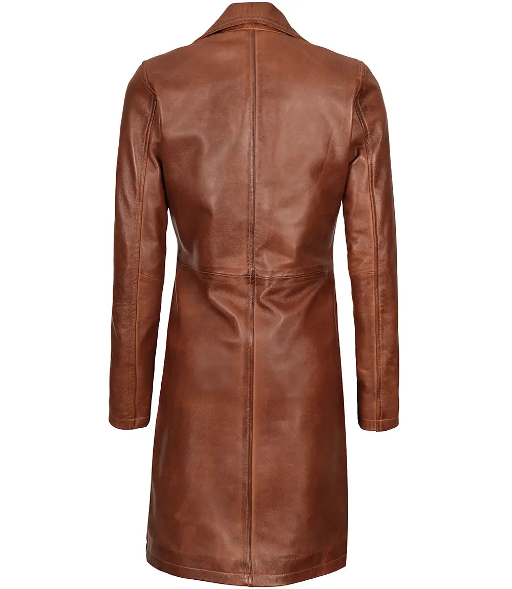 Women cognac leather coat