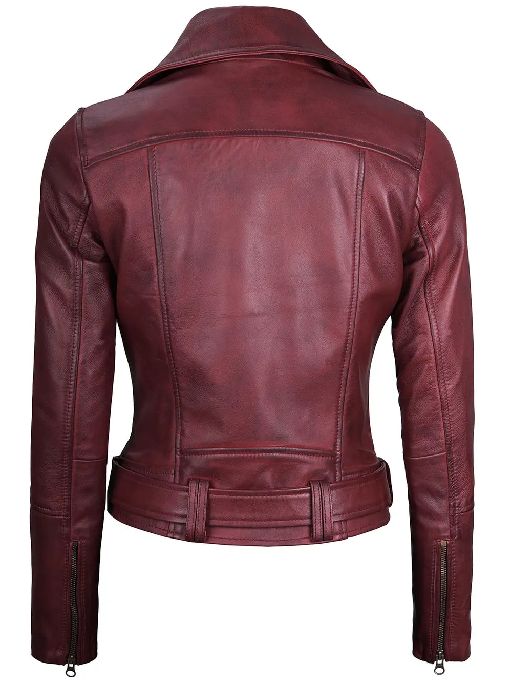 Women's Maroon Asymmetrical Motorcycle Leather Jacket