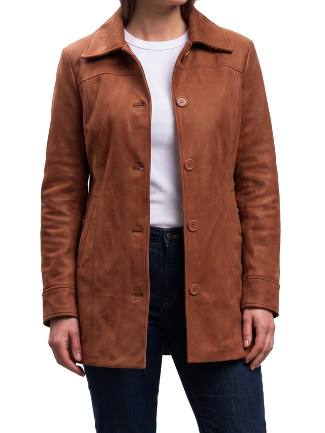 Women's tan faux suede coat, 3/4 length