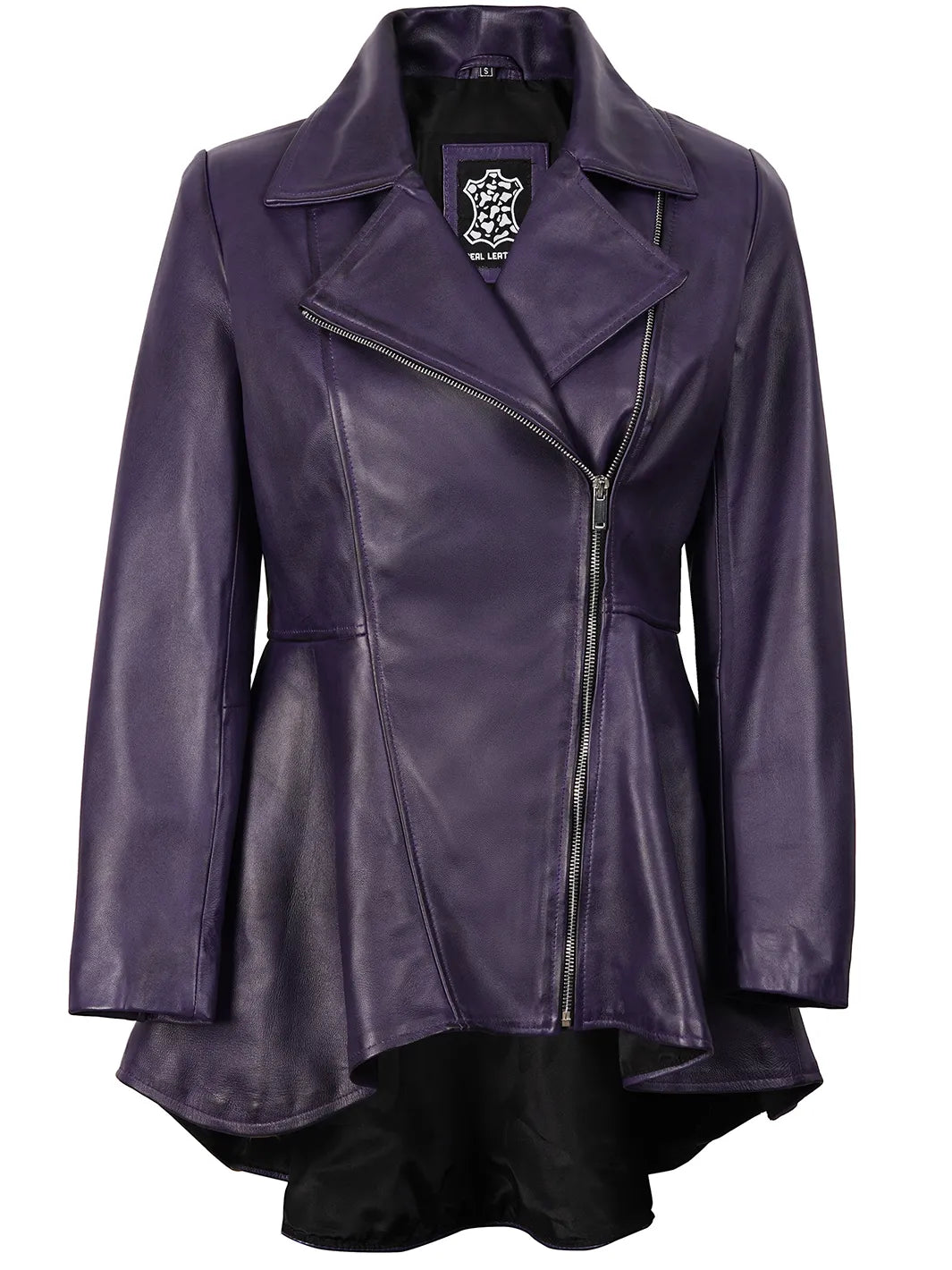 Women's Asymmetrical Purple Peplum Leather Jacket