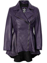 Women's Asymmetrical Purple Peplum Leather Jacket