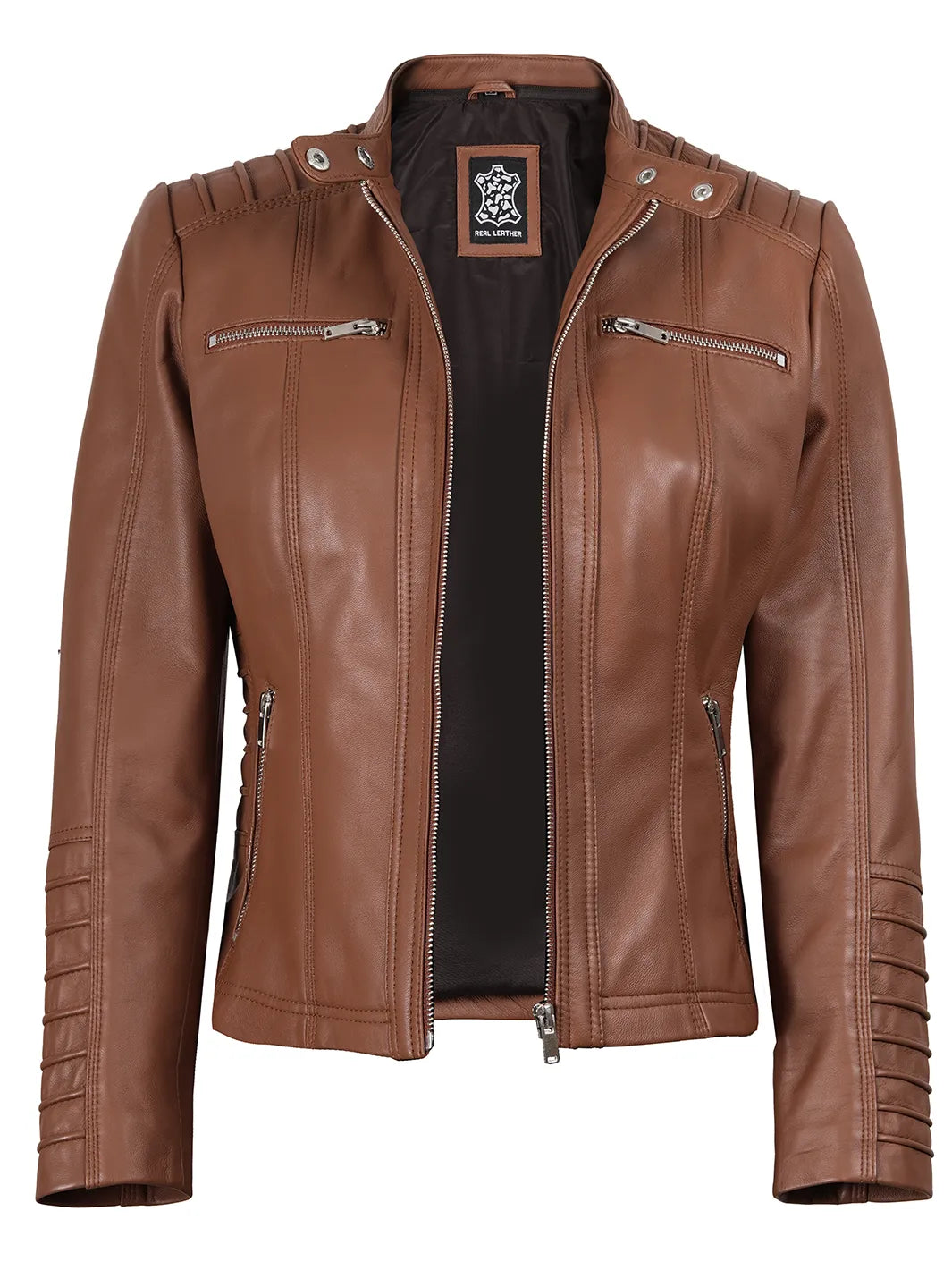 Women's Brown Leather Jacket With Removable Hood
