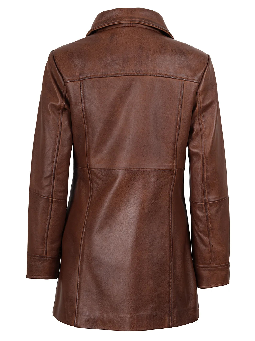 Women's Cognac Brown Leather Car Coat