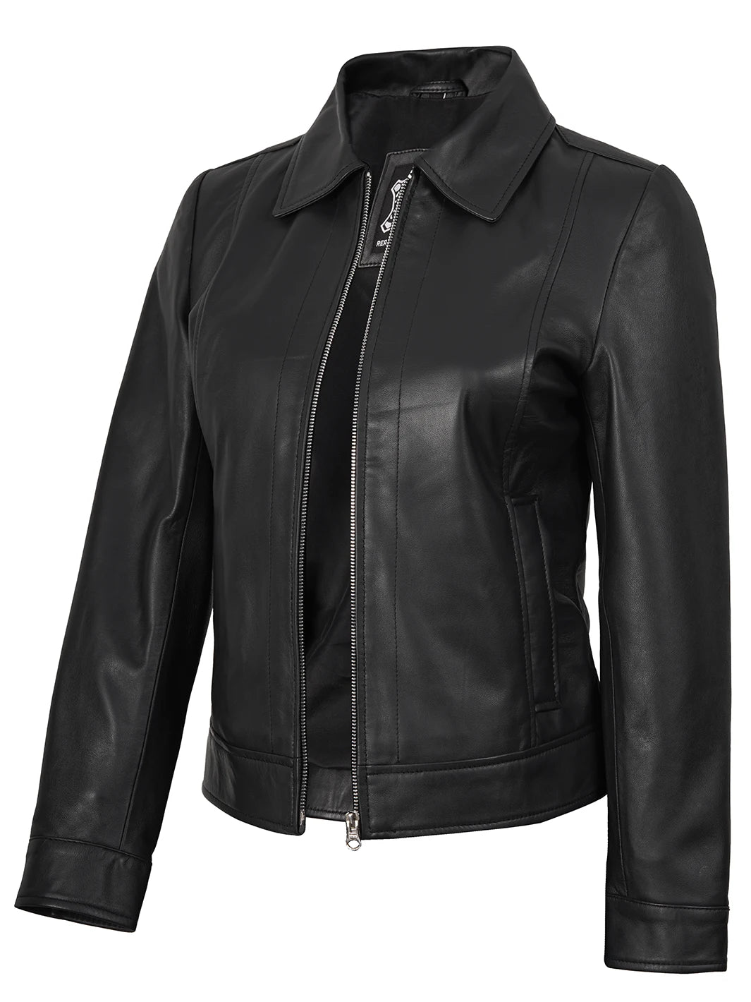 Women's Harrington Style Black Real Leather Jacket