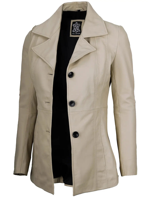 Women beige leather blazer