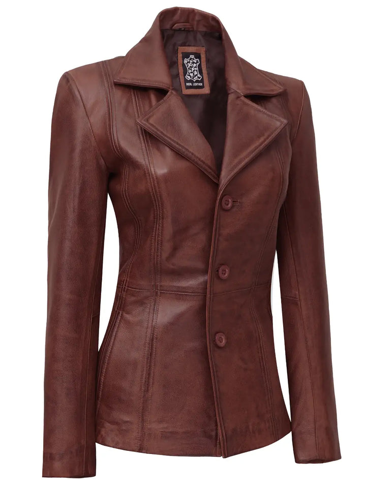 women's brown leather blazer