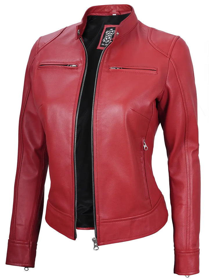 Women cafe racer leather jacket