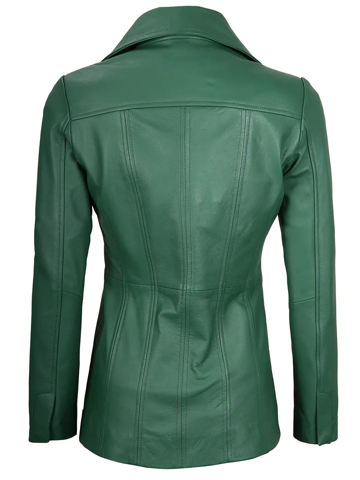 Women green leather blazer