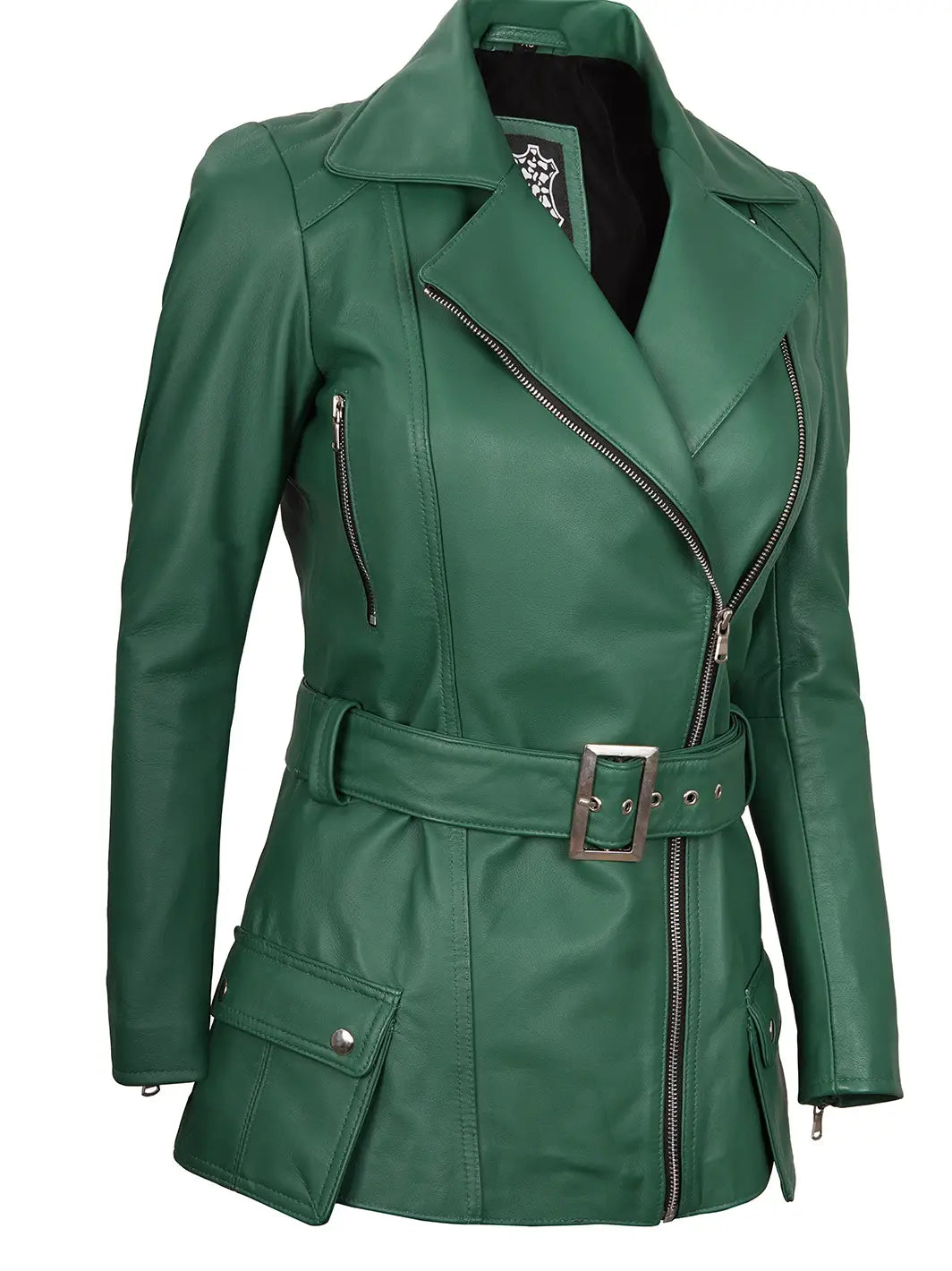 Women green leather jacket